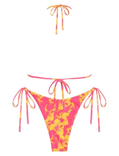 Image of ZAFUL Womens Printed Triangle Bikinis 2 Piece Halter Bikini Sets High Cut Bathing Suit Side Tie Swimsuits