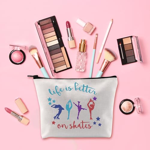 JEFBFBWE Ice Skate Cosmetic Bag Figure Skating Makeup Bag - Ideal Gift for Skate Lovers - Life Is Better On Skates Makeup Pouch Large Capacity Canvas Travel Bags