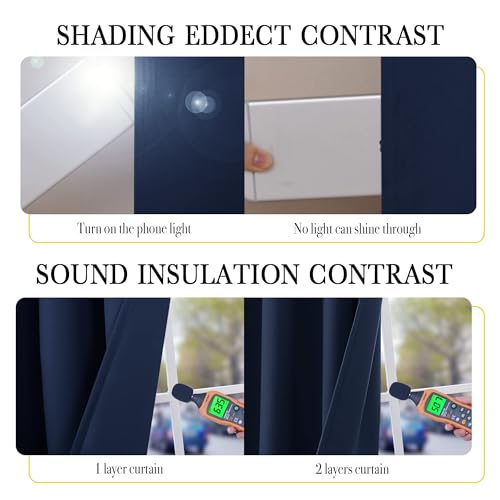 Image of NICETOWN 100% Blackout Curtain Panels, Thermal Insulated Same Color Liner Curtains for Nursery Room, Noise Reducing and Cold Blocking Drapes for Windows (2 Panels, Navy Blue, W42 x L63)