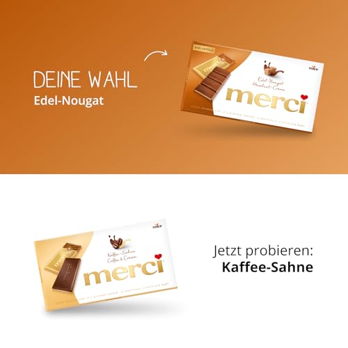 merci Tafelschokolade Edel-Nougat – 1 x 112 g – Feinste Täfelchen aus Edel-Vollmilchschokolade mit 43% Nougatfüllung – Schokolade in Goldpapier verpackt