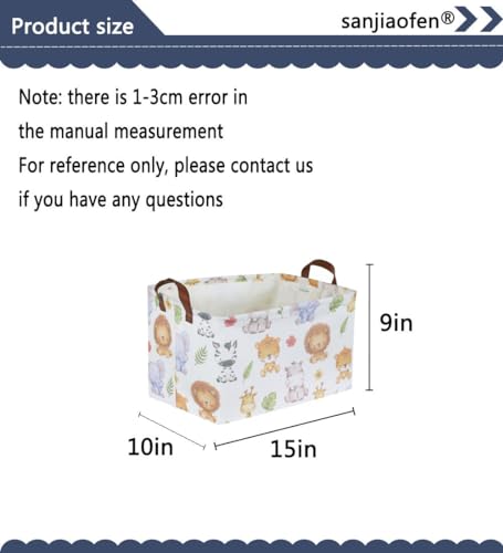Image of Rectangular Kids Storage Bins,Baby Baskets Organizer.Waterproof PE Coating Cute Basket with Handles.Woodland Nursery Decor,Toys Box,Books Basket, (Cute Animal)