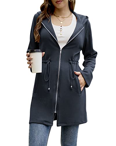 Ywyxhzha Women's Casual Tunic Zip Up Hoodies Sweatshirts Long Fleece Jacket Cardigan Coat (Navy Blue,X-Large) #TOP6