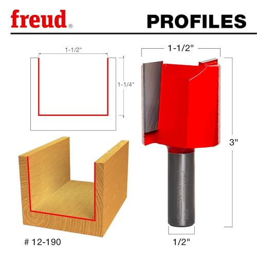 Image of Freud Double Flute Straight Bit (Eclipse Grind) with TiCo Hi-Density Carbide - 2 Cutters, 16000 RPM, 1-1 /4 inch Height, 1-1 /2 inch Diameter, 3 inch Length, 1 /2 inch Shank - 12-190