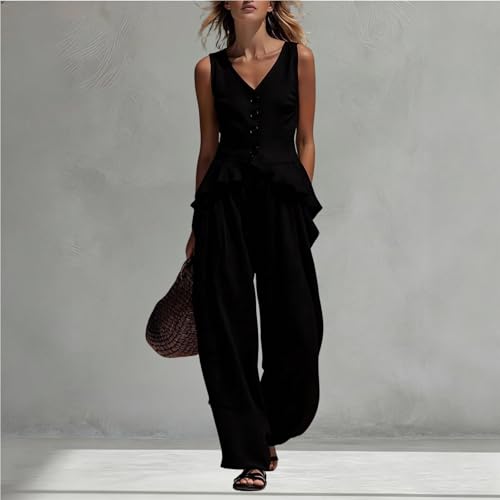 Conjunto de lino para mujer holgado que combate el calor con estilo elegante 3