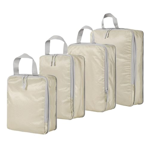 4Pcs Compression Packing Cubes Set for Suitcase, Expandable Travel Luggage Storage Bags Travel Accessories Organizers (Beige)