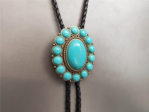 Image of Turquoise Agate Granite BOLO Tie for Men Women Leather Wedding Necklace Western Cowboy Necktie