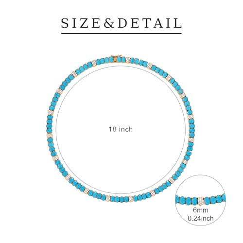 Turquoise Tennis Necklace for Women – Gold Tone Brass Chain with Sparkling CZ Accents, Summer Statement Jewelry, Retro Chic Gift for Her4