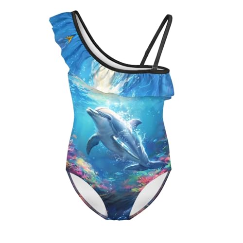 Image of Girls One Piece Swimsuit Ruffled Halter Bathing Suit with Adjustable Strap Beach Sport Swimwear for 3-14 Years