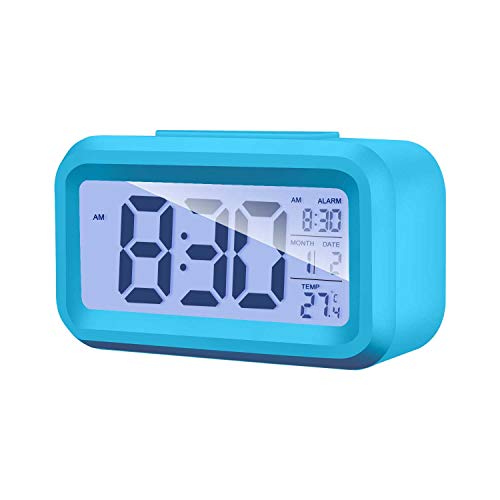 Alarm Clock Digital Large LED Display Mirror Clock Battery Operated USB Portable Modern Smart Snooze Silent Date Time Temperature Clock for Heavy Sleepers Bedroom Kitchen Office Travel (White)