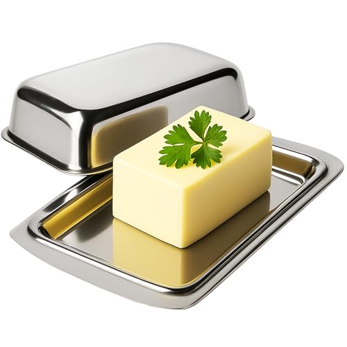 Butterdose - Große Butterglocke aus Edelstahl - Butterschale mit Deckel - Butterbehälter 16 x 10 x 4 3 cm - Rostfrei - Frühstücksbegleiter