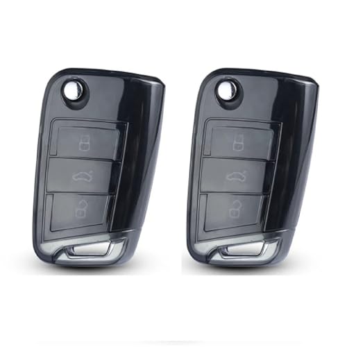 Image of JVCV 2 Pack Soft TPU Transparent Black Key Cover Compatible with Skoda Kylaq Slavia Kushaq Taigun Tiguan Virtus Octavia Kodiaq Superb Folding Key | Shockproof Slim Fit Case (Transparent Black)