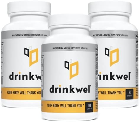 Drinkwel Premium Multivitamin Supplement - Pack of 3 x 90 Capsules - Morning Recovery, Liver Cleanse, Detox, Immune Support- Milk Thistle, Vitamin C, Zinc, Magnesium