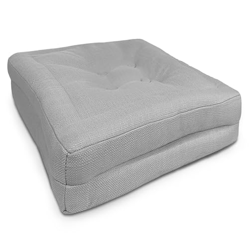 TIENDA EURASIA – Cojín de Suelo Cuadrado | Acolchado | Poliéster | Cojines de Suelo | Medidas 60x60x10 cm | Cojines Exterior Jardín | con Asa de Transporte y Cremallera (Gris)