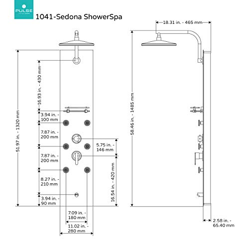 Pulse Showerspas 1041 Sedona Showerspa Panel With 8" Rain Showerhead, 6 Body Spray Jets, 5-Function Hand Shower, Glass Shelf, Tub Spout, Hammered Copper With Oil-Rubbed Bronze Fixtures #TOP7