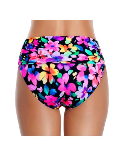 Image of Women's High Waisted Bikini Bottom Tummy Control Ruched Bathing Suit Bottom | Full Coverage, Full Lining, Retro, Shirred