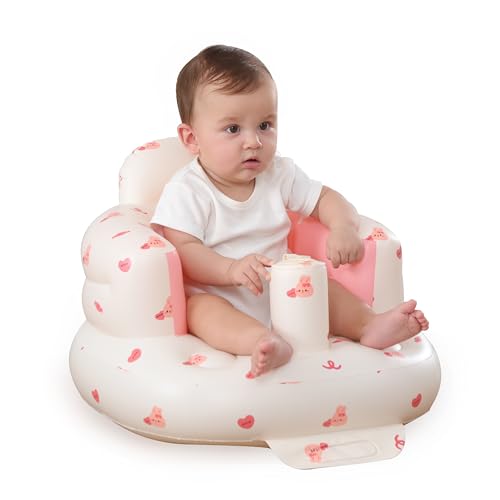 Image of AGITVPS Upgrade Inflatable Baby Seat with Tray for Babies 3-36 Months, Built in Air Pump Bumbo Seat with Tray, Baby Chair Sit Me up Floor Seat for Baby, Learning to Sit&Feeding (Pillar-Love Bunny)