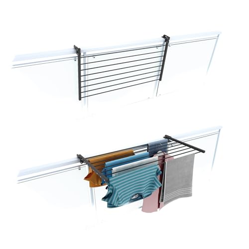 Foxydry Étendoir à linge pour balcon, pliable, pour extérieur, résistant, en acier inoxydable et aluminium Duo, pour terrasses, balcons et balustrades (anthracite, longueur 102 cm)