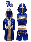 Zaldita 4 Uniforme Boxeo Trajes Para Niños Conjunto Satinado Incluye Abrigo De Boxeo Con Capucha Tanque Pantalones Cortos Y Guantes De Boxeo, azul, 146/152 cm