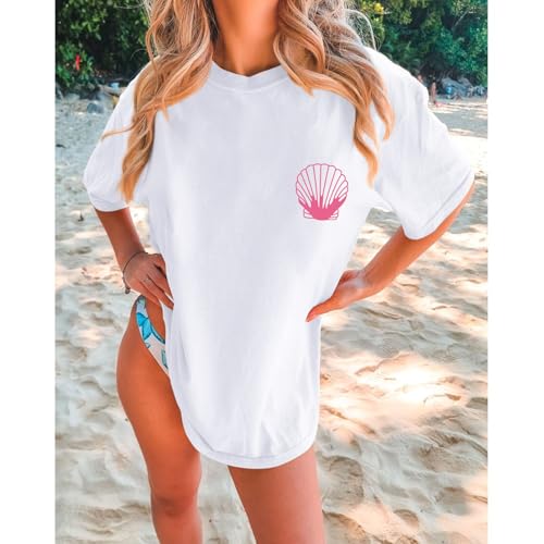 Image of Hawaiian T Shirts for Women Oversized Aesthetic Hibiscus Flower Beach Shirt Teens Preppy Tropical Graphic Tee Tops