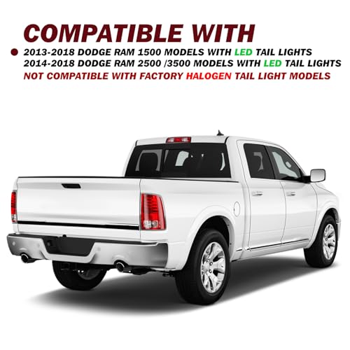 Image of JSBOYAT LED Tail Lights Assembly Compatible With 2013-2018 Dodge Ram 1500 /2014-2018 Dodge Ram 2500 3500,68093080AC CH2800202 Black Lens Right Passenger Side