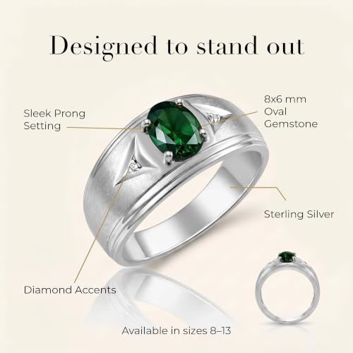 Image of Rylos Men's Rings Classic Design 8X6MM Oval Gemstone & Sparkling Diamond Ring - Color Stone Birthstone Rings for Men, Sterling Silver Rings in Sizes 8-13. Elevate Your Style with Timeless Elegance!