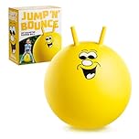 Toyrific Jump N Bounce Kids Space Hopper, 20 Inch Retro Bouncing Ball with Easy Grip Handles, Outdoor or Indoor Exercise Toy for Ages 3+, Smiley Yellow Design