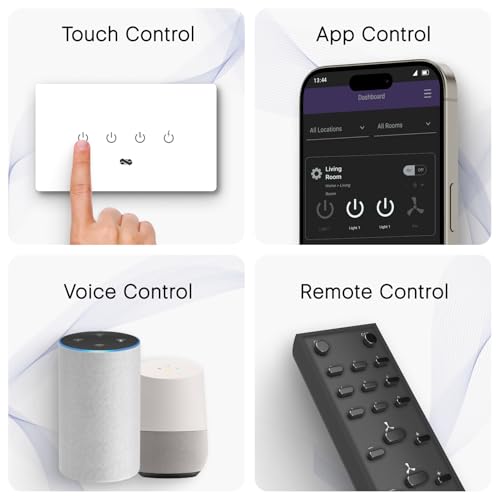 Image of IOTICS Smart Wifi Switch Board: 4 Switch with 1 x High Load (AC /Geyser) switch. Touch, Remote, App Control. Voice Compatible with Alexa & Assistant. Smart Touch Switch For Home Automation (White)