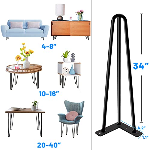 L'aimefois 34" Metal Black Table Legs (Set Of 4) - Heavy Duty Hairpin Legs (900 Lbs), Diy Furniture Legs Project With Rubber Floor Protector For Coffee Tables, Sofas, Desk Chairs, Bedside Tables #TOP5