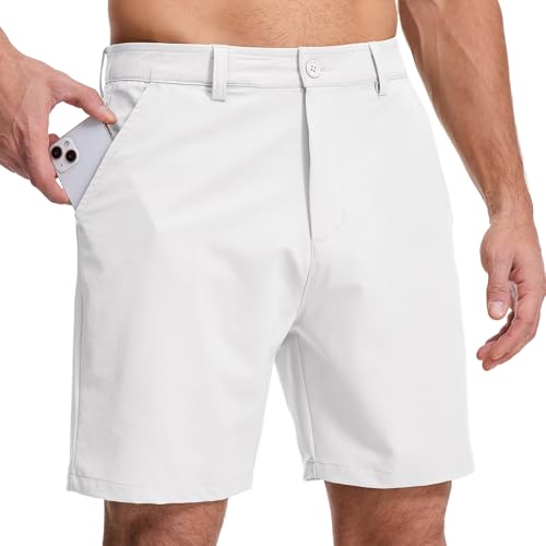 Image of Faysfad Men’s Cargo Golf Shorts Quick Dry Lightweight, Work Shorts Men with Zip Pockets, 4-Way Stretch UPF 50+, Walking Hiking Summer Shorts, Breathable Outdoor Shorts(6256,White,34)