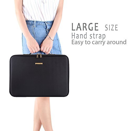 Rownyeon Makeup Case Travel Makeup Bag Train Case Professional Portable Cosmetic Makeup Brushes Organizer Case Cosmetic Storage Bag For Women Eva Adjustable Dividers 14.1" Medium Black #TOP1