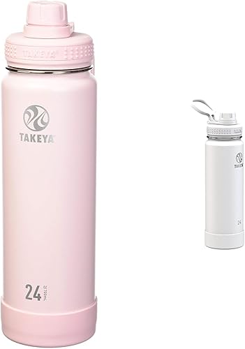 Takeya Actives - Botella de agua aislada de acero inoxidable con tapa de boquilla, 24 onzas, rubor y ártico