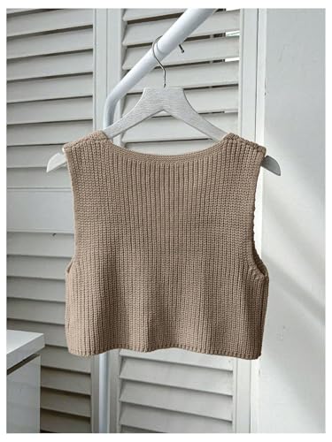 Image of SweatyRocks Women's Button Front Sweater Vest Split V Neck Sleeveless Crop Knit Tops