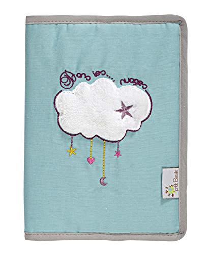 P'tit Basile- Funda para cartilla sanitaria bordada en algodón ecológico, con el texto “Dans les nuages”24 x 17 cm Cover