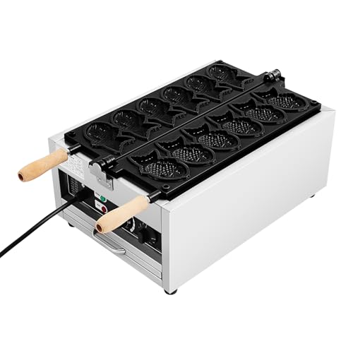 2400W Commercial Fish Waffle Maker, Non-stick Coating Electric Countertop Taiyaki Machine with 6 Fish Shaped Mold Slots, Electric Waffle Maker For Home Use Restaurants Milk Tea Shops