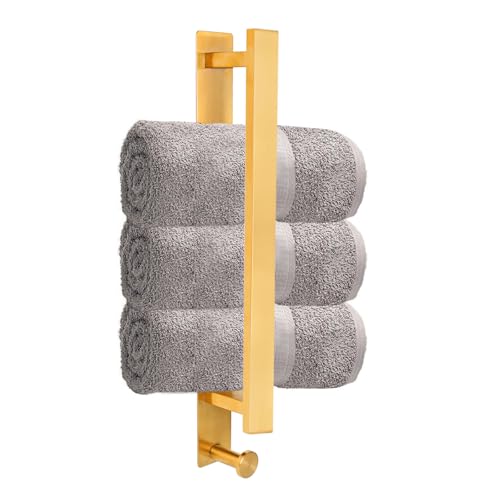 Porte-Serviettes Autocollant en Acier Inoxydable sans perçage - 40 cm - pour Salle de Bain - Fixation Murale - avec Crochet - Accessoire de Salle de Bain -...