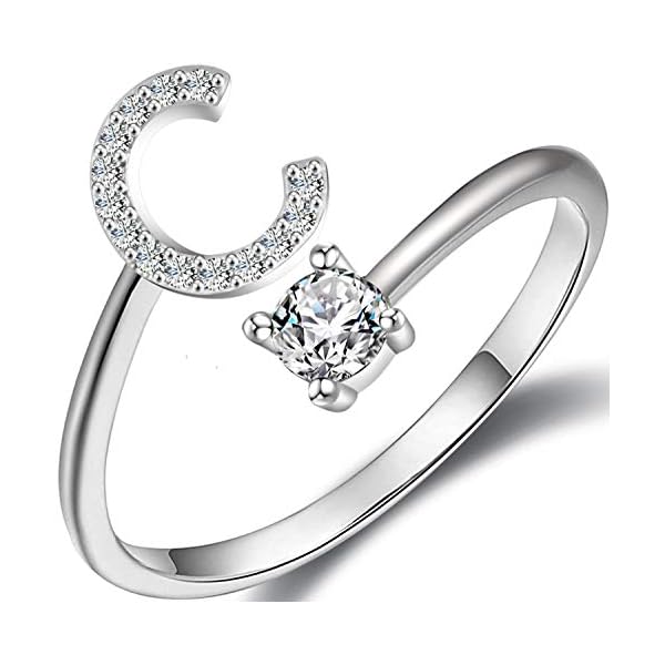 Haoze Initial Letter Ring for Women Girls Silver Stackable Alphabet Rings with Initial Adjustable Crystal Inlaid Initial Rings Bridesmaid Gift