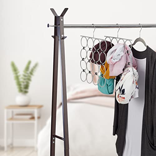 Relaxdays Schalhalter, faltbarer Schalbügel für Tücher, 16 Ringe, platzsparender Organizer Kleiderschrank, Metall, grau