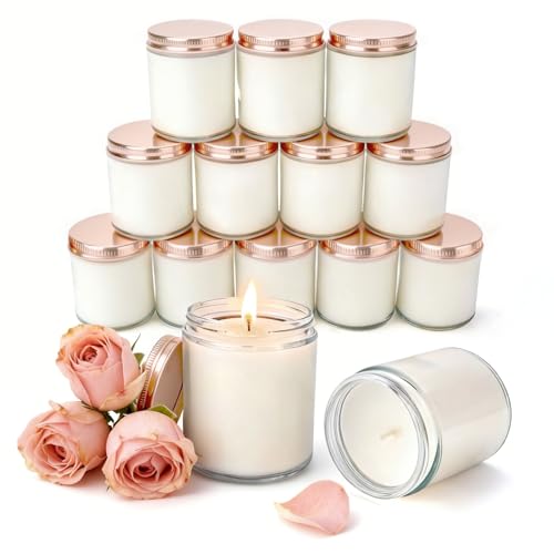 Trxvxo 12 PCS 8oz Large Rose Scented Long Lasting Pure Soy Wax Candles | Relaxing Home Fragrance | Premium Bulk Gift Set | Wedding Favors Spa Hotel & Corporate Events