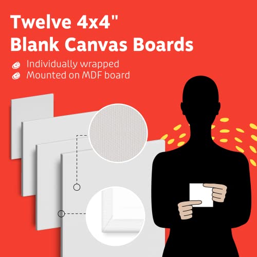 Artlicious Canvases for Painting - Pack of 12, 4 x 4 Inch Blank White Canvas Boards - 100% Cotton Art Panels for Oil, Acrylic & Watercolor Paint - Thumbnail 3