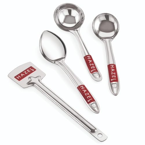 Image of HAZEL Stainless Steel Kitchen Tools Spoon Set of 4 (Taveta, Ladle & Spoon Set)