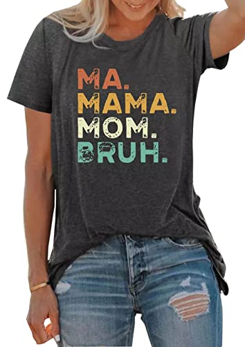 Mama Mommy Mom Bruh Tank Tops Women Funny Mama Life Letter Print Graphic Shirt (XL,Dark Grey3)