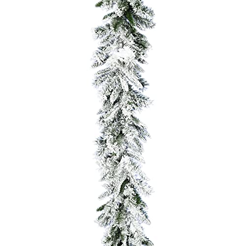 Fraser Hill Farm 9-Ft. Mountain Pine Flocked Garland, No Lights,
