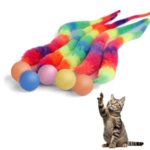 BOBITALK 6 Stück Wiggly Ball, Lustige Wackelball Mit Raupenschwanz, Interaktives Katzenspielzeug Für Katzen Jeden Alters, Ideal Als Unterhaltsames...