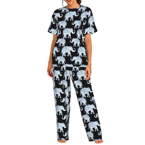 Pyjama éléphant femme ensemble de nuit fluide manches courtes tailles S-3XL