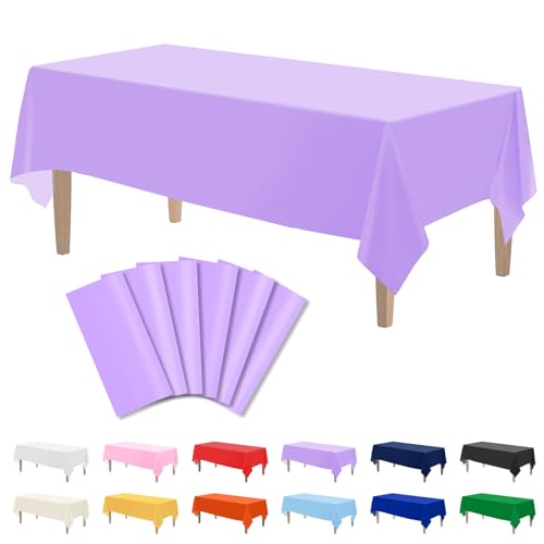 Image of Kopokita 6 Pack Light Purple Plastic Tablecloths Disposable 54 x 108 Inch