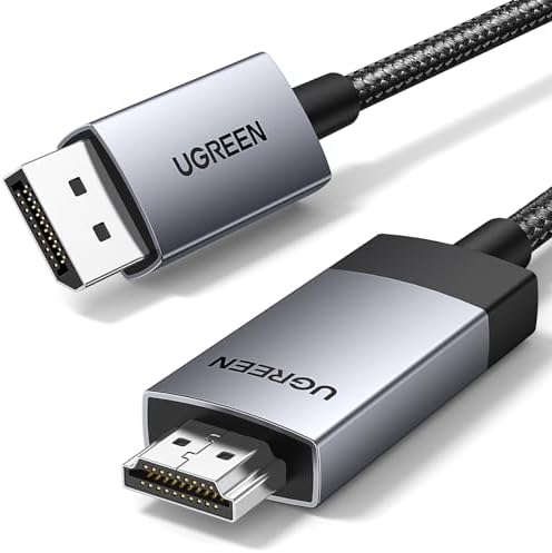 UGREEN 4K@60Hz DisplayPort zu HDMI Kabel DP zu HDMI Kabel Uni-Direktional DP 1.2 zu HDMI 2.0 Kabel HDR DP zu HDMI Adapter für Multi-Screen Kompatibel mit Monitor, Projektor, Dell(2M)