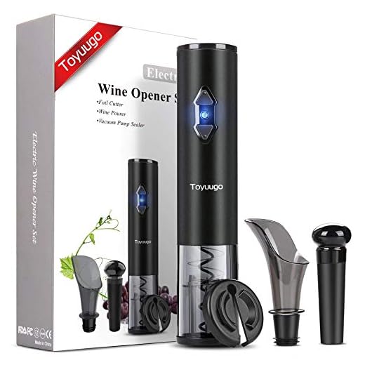 Toyuugo Electric Wine Opener, Automatic Corkscrew set contains Foil Cutter, Vacuum Stopper and Wine Aerator Pourer for Dating, Party and Wine Lover (3 Piece Gift Set)