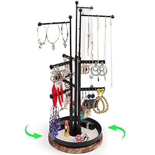 Jewelry Tower Organizer - Rotating Jewelry Tree Stand Organizer with 9 Tiers Adjustable Height Branches Display Holder for Necklace Bracelet Earring and Ring (Black)