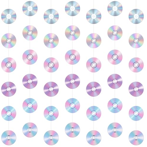Image of Spakon 8 Packs 90's Party Decorations 90s CD Paper Banner 90's Hanging Decor Y2k 2000s Paper Cutouts Retro Disco Garland for 1990s 2000s Theme Birthday Babyshower Party Supplies Decoration