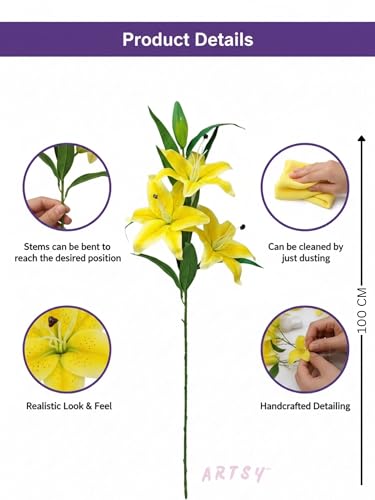Image of ARTSY Artificial Flowers for Decoration Lily Flower Bunch for vase /Pot, Long Size Stick stem, Home /Office Decor, Gift, Artificial Plant, Craft, Without Vase, 100 cm Height, 1 piece, Green